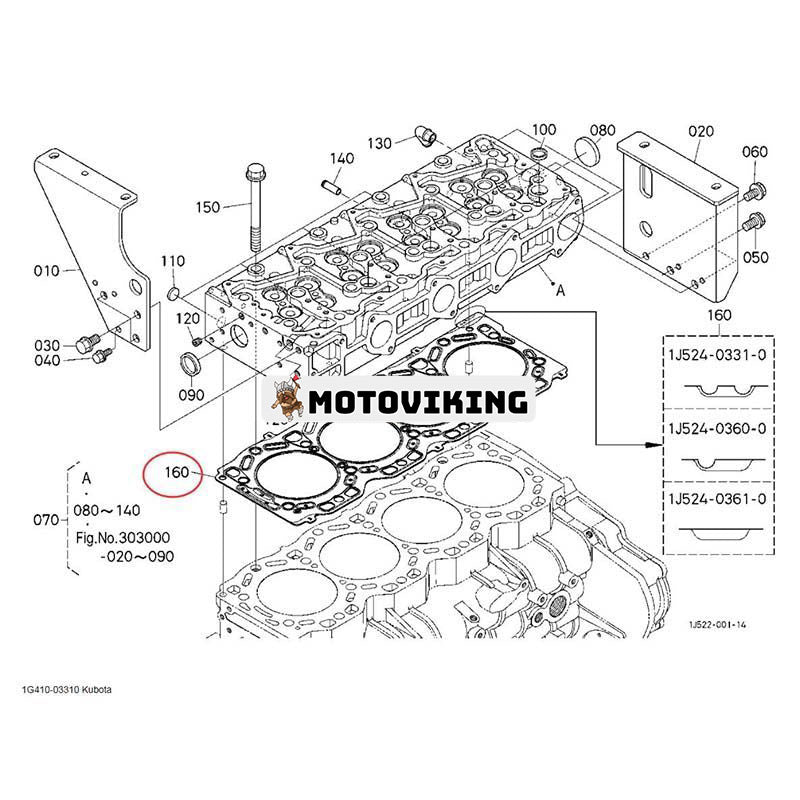 Topplockspackning 1G410-03310 för Kubota Engine V6108 Traktor M126GXDTC M126XDTC M126XDTPC M135GXDTC M135XDTSC