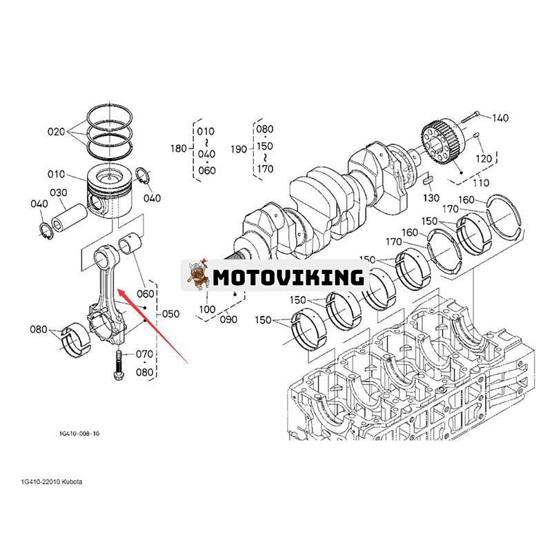 Vevstång 1G410-22010 för Kubota Engine V6108 V1408