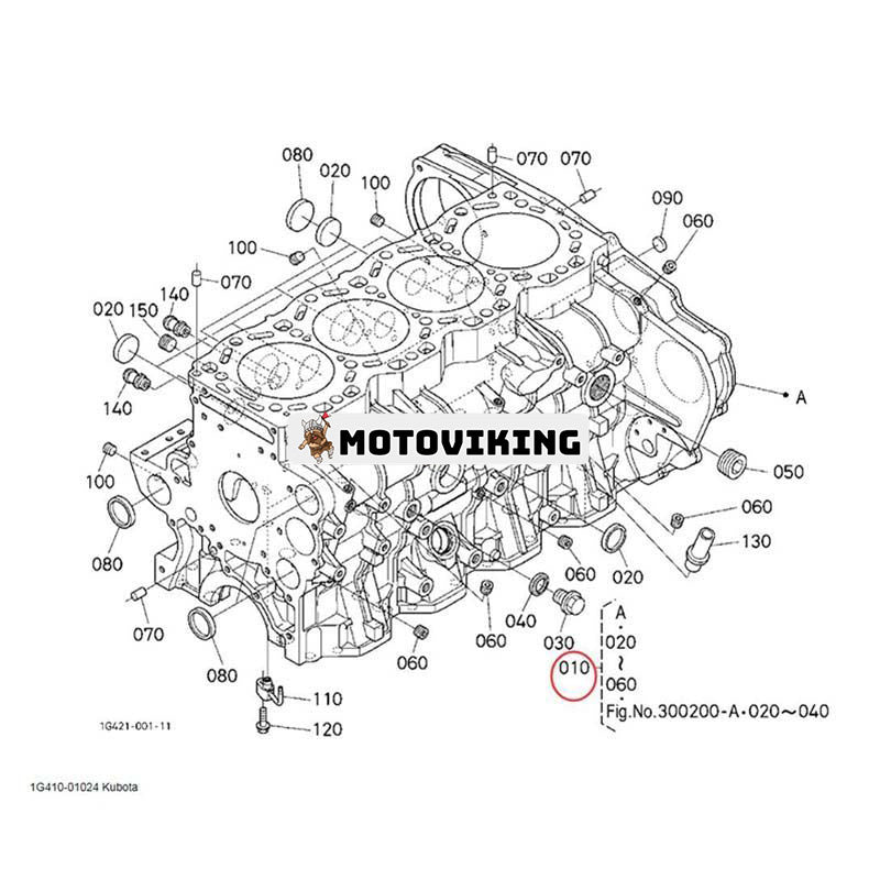 Blott cylinderblock 1G410-01027 1G410-01024 för Kubota Engine V6108