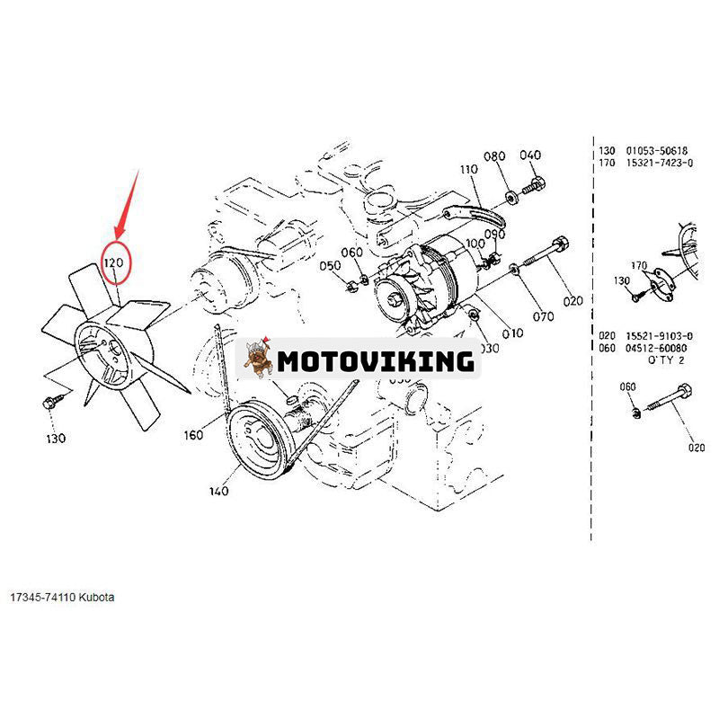 Fläktblad 17345-74110 för Kubota Engine D1105 D1403