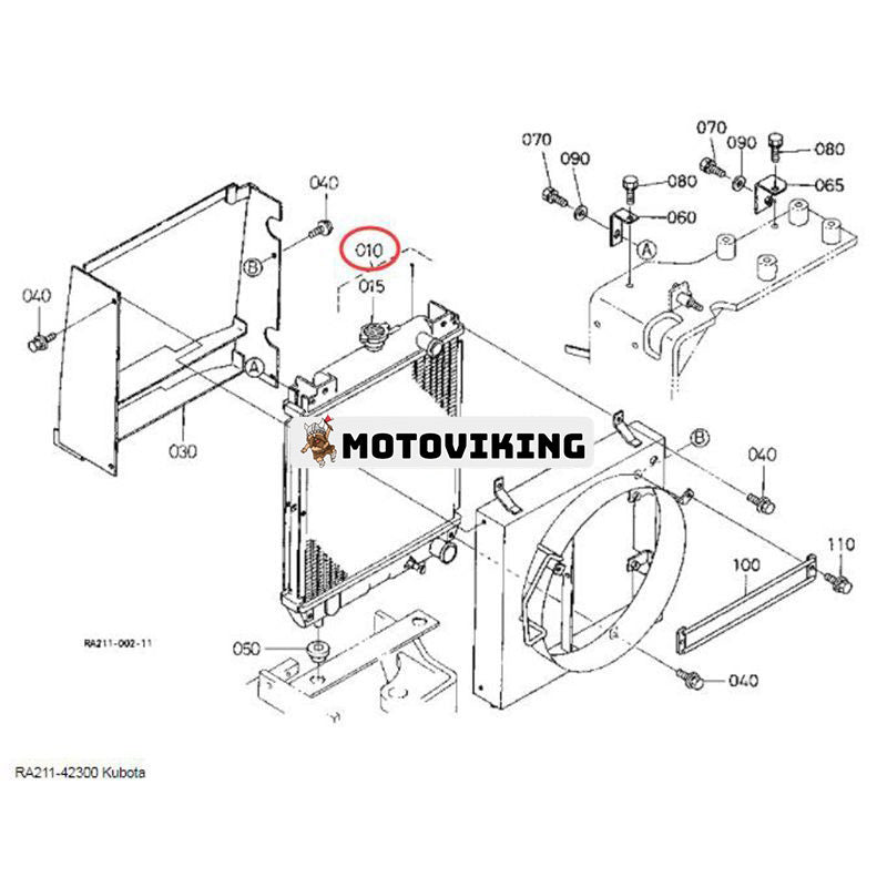 Vattentank Kylare Assy RA211-42300 RA21142300 för Kubota grävmaskin U15 U16 U17