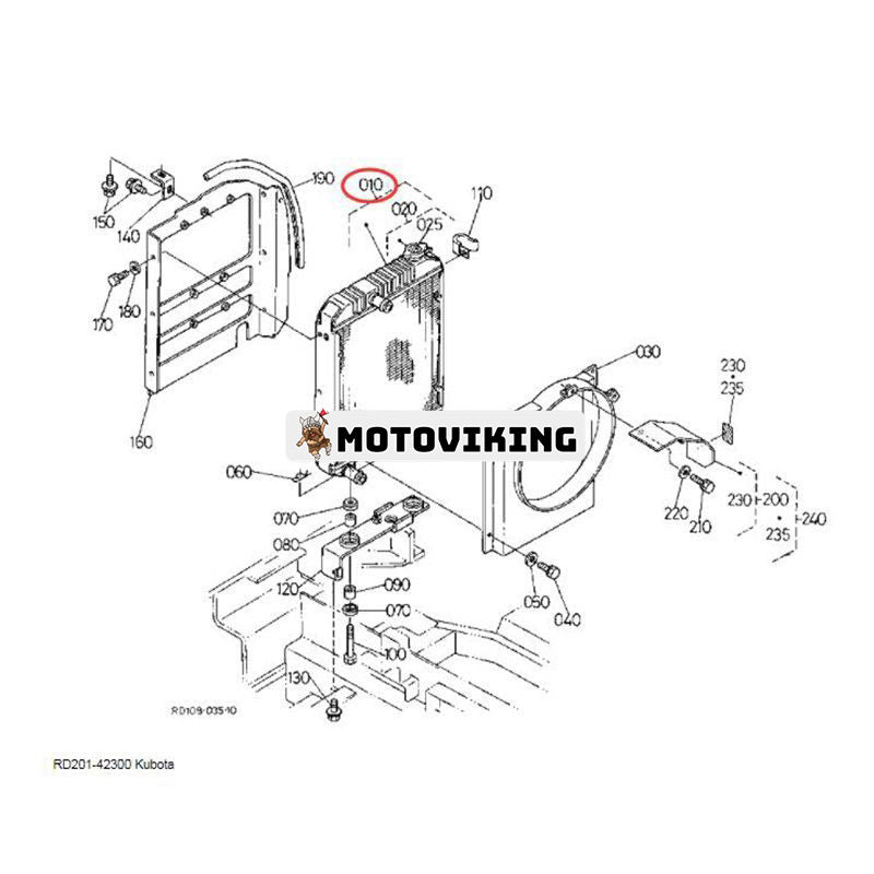 Vattentankkylare Assy RD201-42300 för Kubota grävmaskin KX121-2 KX161-2