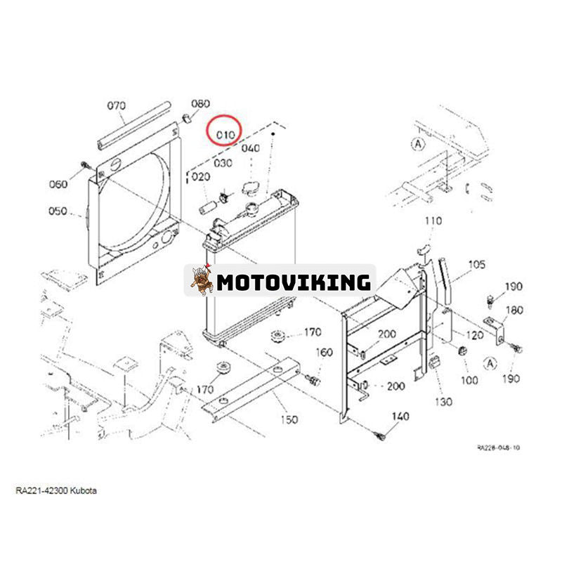 Vattentankkylare Assy RA221-42300 för Kubota grävmaskin U15-3 U15 U17 U17-3