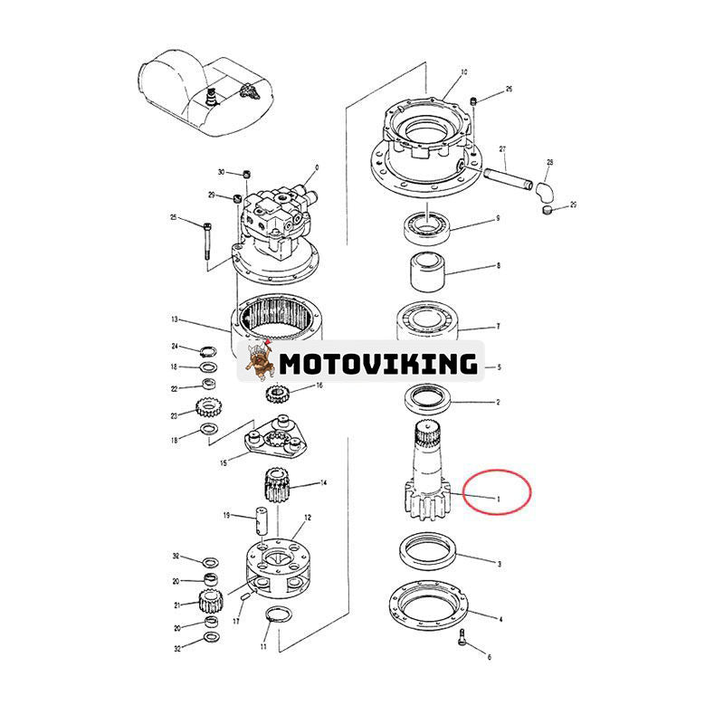 Svängmotor pinjongaxel Fingerenhet YW32W01002P1 för Kobelco grävmaskin SK100L SK120 SK120LC SK100