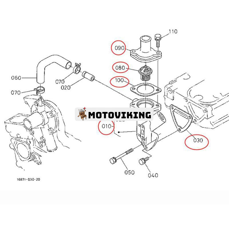 Termostat 15531-73010 & lock 15841-73260 & komplett vattenfläns 16875-72704 med packning 15841-72923 för Kubota Engine Z482 D722