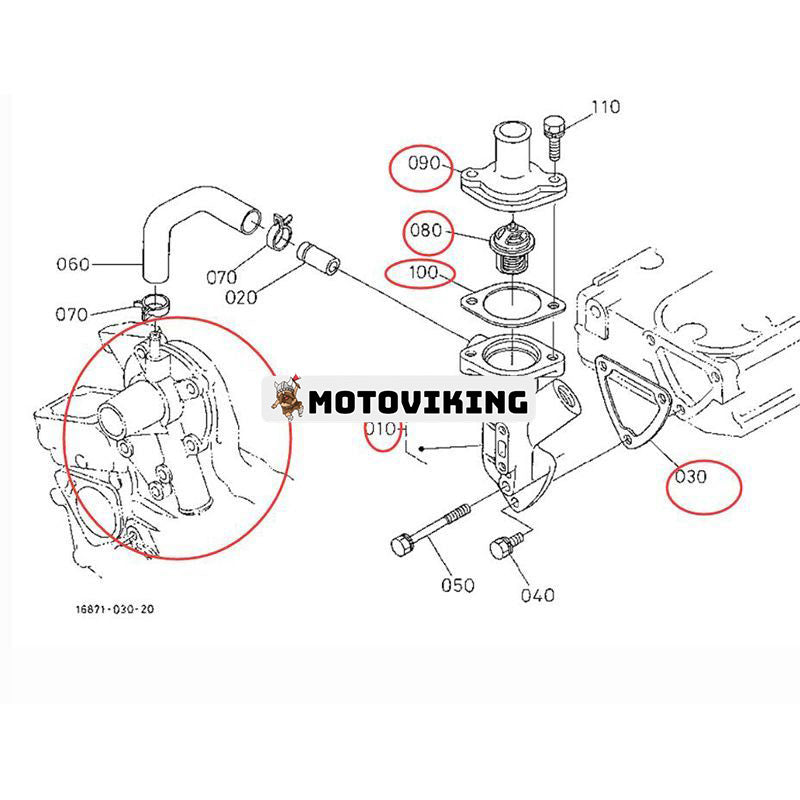 Vattenpump 19883-73030 & termostat 15531-73010 & lock 15841-73260 & fläns 16875-72704 med packning för Kubota motor Z482 D722