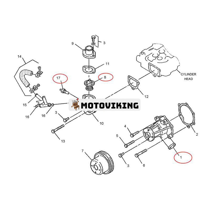 Vattenpump med packning 223-0296 223-0297 & termostat 223-0300 & sensor 223-0309 för Mitsubishi Engine L3E Caterpillar CAT grävmaskin 301.6C 301.8C