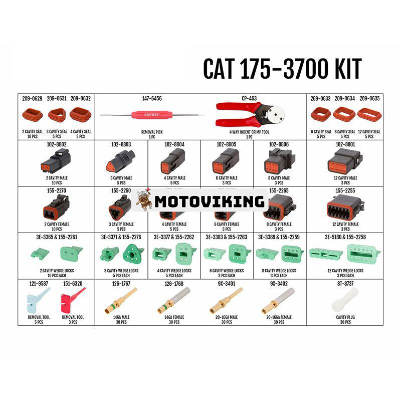 Elektrisk kontaktsats 175-3700 med 1U-5804 pressverktyg för Caterpillar CAT-motor 3508B 22-12 AWG