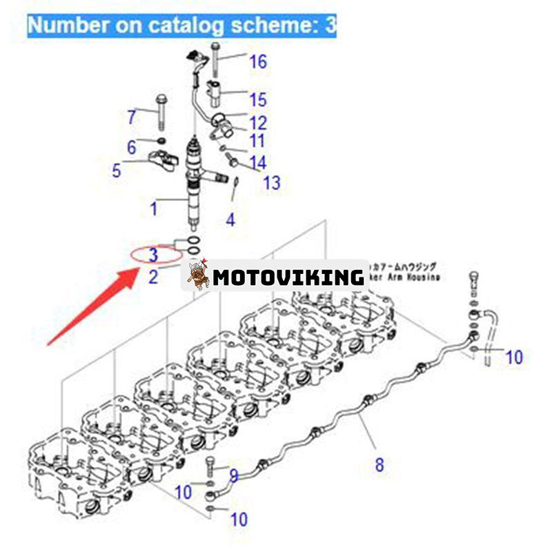 Injektor O-ring 6219-71-1150 för Komatsu Engine SAA6D125E AA6D140E SAA6D170E Grävmaskin PC490LC-10 PC450LC-8