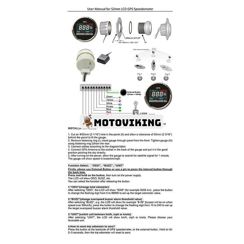 2" 12V 24V Universal Digital GPS Speedometer Trip Meter Vägmätare Justerbar för Båt Yacht Motorcykel Bil