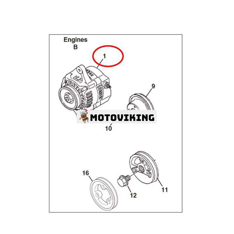 Generator 4183623 för Kubota Engine D1105 D1105-E4B D1105-E4B-TXRN-2 Cushman Truckster Haulster Spraytek