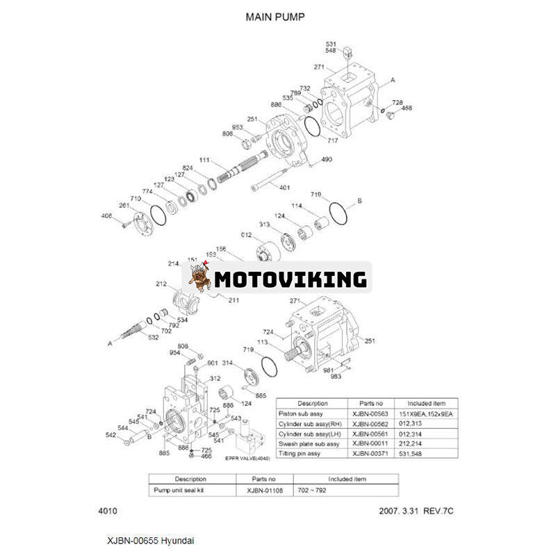 Hydraulisk huvudpump XJBN-00655 för Hyundai bandgrävmaskin R320LC-7 R320LC-7A