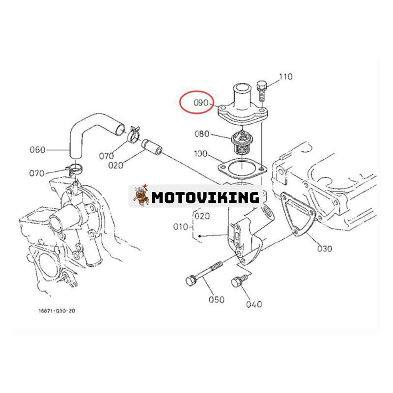 Termostatkåpa 15841-73260 för Kubota Engine Z482 D722 traktor B7300HSD B7400HSD BX1800D BX1830D