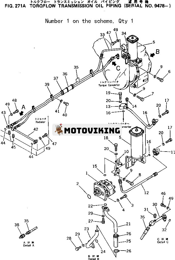 För Komatsu bandlastare D53S-16 D53S-17 D57S-1 D57S-1B D75S-2 Transmission Pump Ass'y 07432-72201 07432-72202 07432-72203