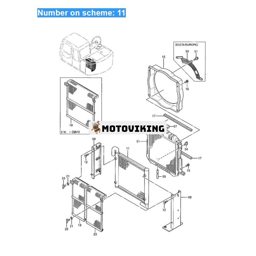 För Hitachi Grävmaskin EX60-5 EX60-5LC Hydrauloljekylare 4397056