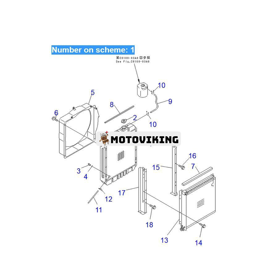 För Komatsu Engine 4D102 grävmaskin PC75UD-3 PC75UU-3 Vattentank Kylarkärna ASSY 21W-03-31110