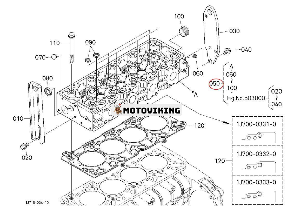 Elektronisk bränsleinsprutningscylinderhuvudenhet 1J705-03030 för Kubota V2607 motor KX057-4 U55-4 R630 SSV65