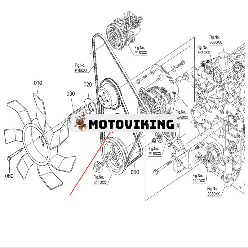 Fläktremskiva 1K011-74250 för Kubota Engine V3300 traktor M100GXDTC M8560HF M5-091HD