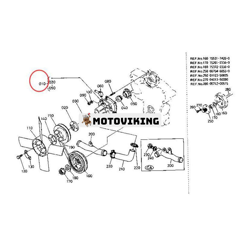 Vattenpumpenhet 15552-73035 för Kubota D950 motor KH-35 KH-35 KH-50 B5200D B5200E B7200D B7200E B8200DP B8200EP