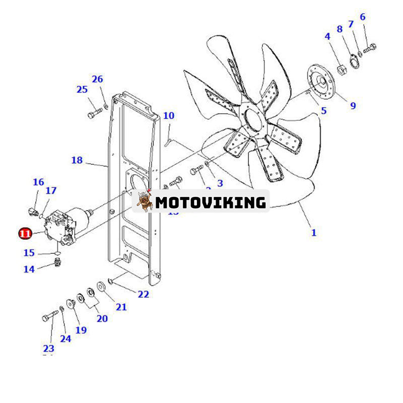 Fläktmotor 708-7H-00630 för Komatsu schaktare D375A