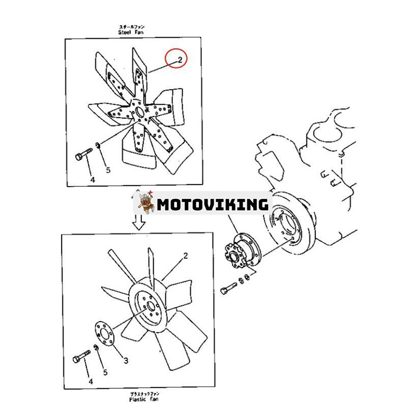 Fläkt 600-625-6580 för Komatsu Engine S4D105-5 S6D95L-1 6D95L-1