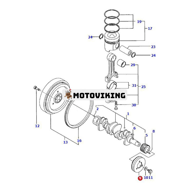 Vevaxel V-remskiva YM119823-21650 för Komatsu Engine S3D84E-3