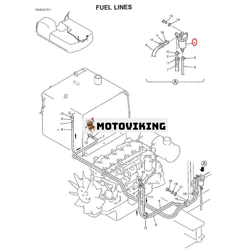 Separator 2446U234F3 för Kobelco K903C K905A K907D K912 MD180LC MD320BLC MD450BLC SK04-2 SK16-N2 SK300 SK400 SK480LC