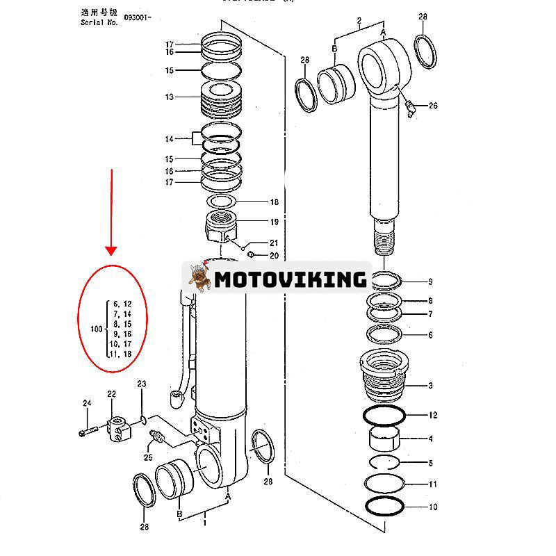 Bladcylindertätningssats 4388027 för Hitachi EX100M-5 EX120-5 EX130H-5 ZX110 ZX120 ZX110M ZX130-3 John Deere 120C 130G 135D 130P 135G Grävmaskin