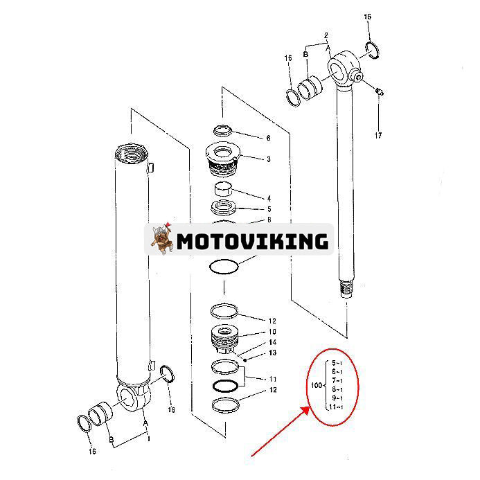 Tätningssats för bomsvängcylinder 4635157 för Hitachi grävmaskin ZX40U-2 ZX50U-2