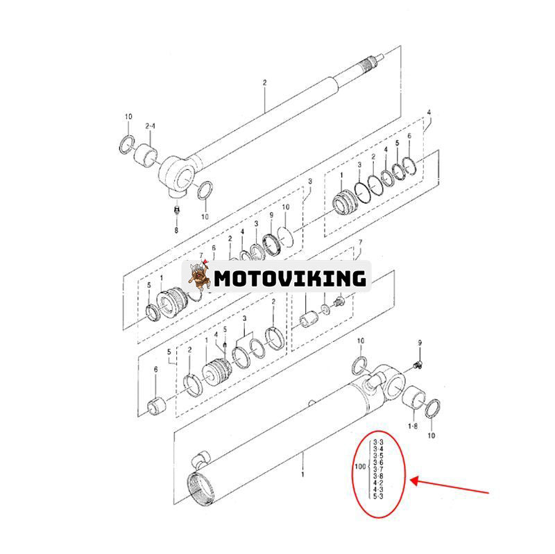 Armcylindertätningssats 0849404 för Hitachi grävmaskin ZX30U ZX35U ZX35U-A