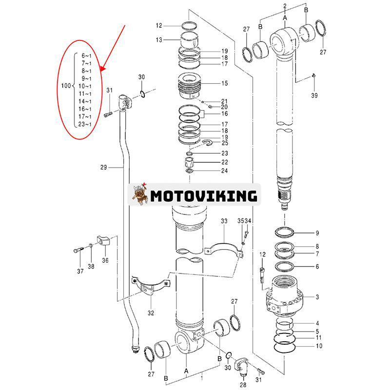 Armcylindertätningssats YA00001400 för Hitachi grävmaskin ZH200-A ZH200LC-A ZX200-5G ZX200LC-5G ZX210H-5G ZX210K-5G ZX210LCH-5G ZX210LCK-5G