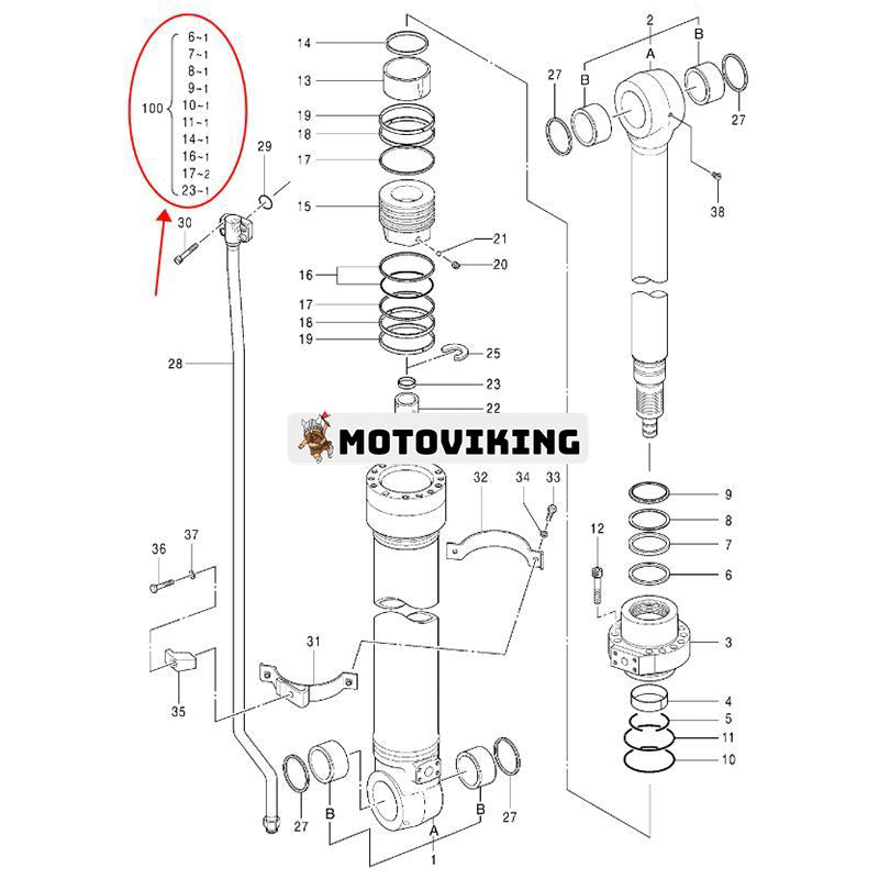 Armcylindertätningssats YA00006591 för Hitachi grävmaskin ZX240-5G ZX240LC-5G ZX250H-5G ZX250K-5G ZX250LC-5B ZX250LCH-5G ZX250LCK-5G ZX250LCN-5G