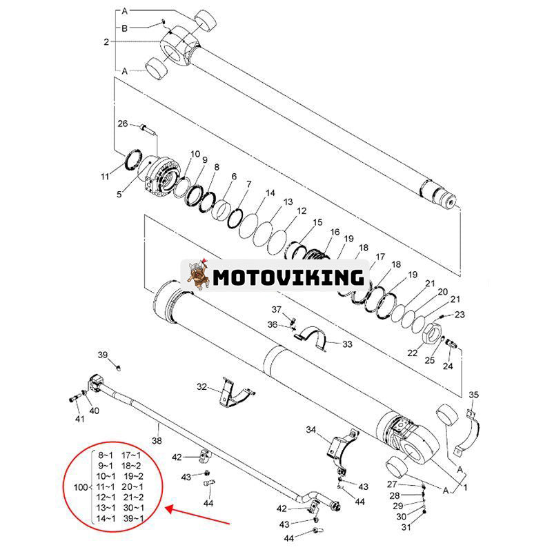 Armcylindertätningssats YA00006594 för Hitachi grävmaskin ZX280-5G ZX280LC-5G ZX290LC-5B ZX290LCN-5B