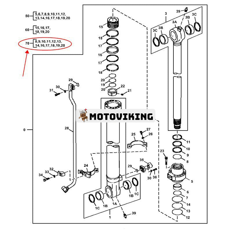 Skopcylindertätningssats FYA00012904 för Hitachi ZAXIS160LC-5G ZAXIS160LC-5N ZAXIS160LC-6N John Deere 160P 160GLC grävmaskin