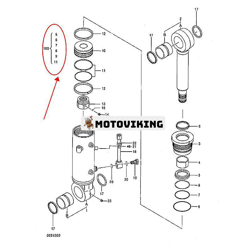 Bladcylindertätningssats 0854211 för Hitachi grävmaskin ZX55UR ZX55UR-HHE