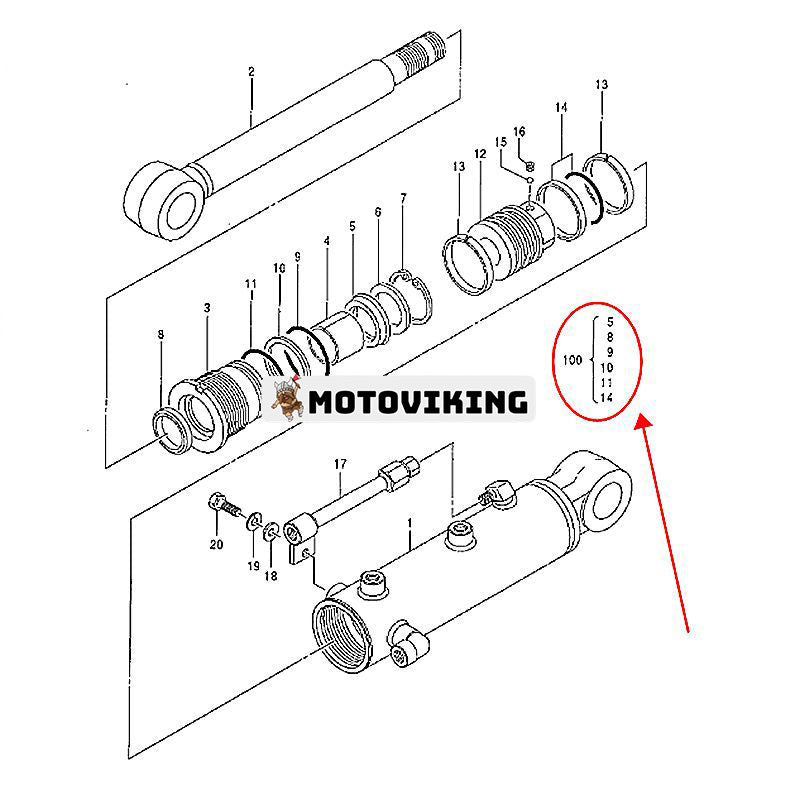 Bladcylindertätningssats 0654715 för Hitachi grävmaskin EX40U EX50U EX50UNA