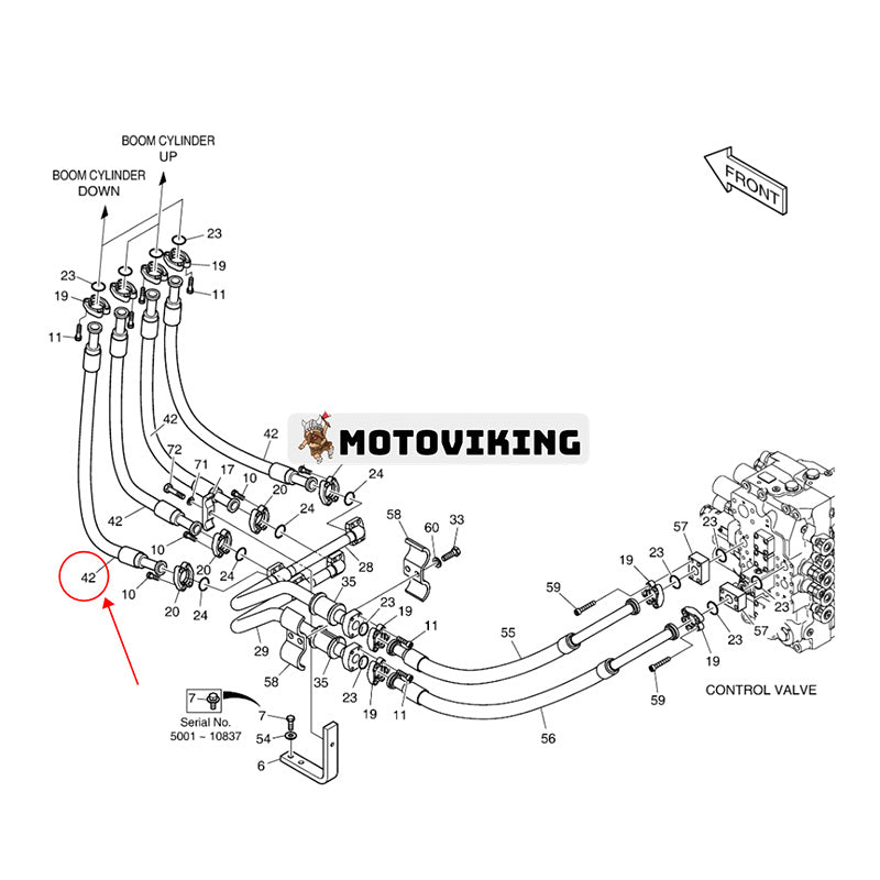 Högtrycksslang DS2038165 för Doosan Daewoo Komatsu grävmaskin DX300LC DX300LCA