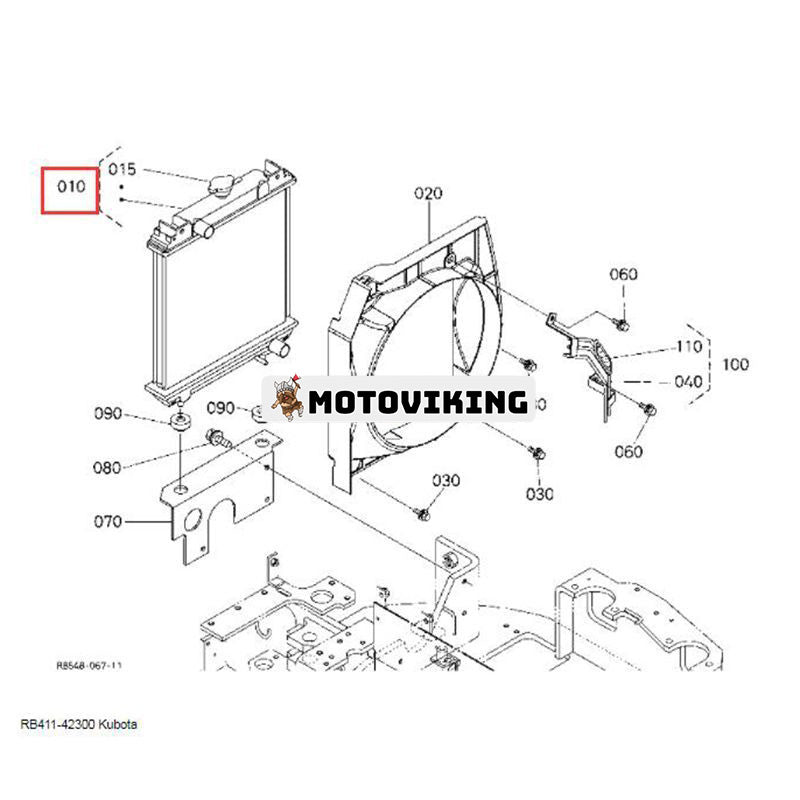 Vattentankkylare Assy RB411-42300 för Kubota U20 U25-3 U25-3S U25S grävmaskin