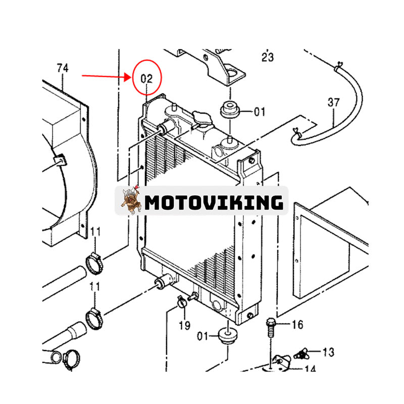 Vattentankkylare 4440024 för Hitachi EX17U EX17UNA EX20UR-3 ZX16 ZX18 ZX20UR ZX25 John Deere 17ZTS grävmaskin