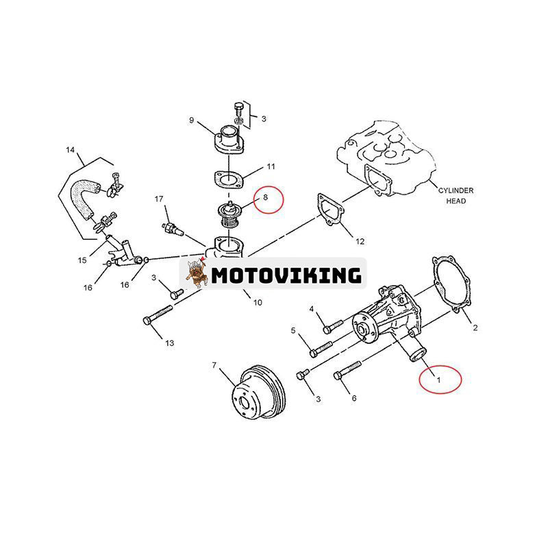 Vattenpump med packning 223-0296 223-0297 & termostat 223-0300 för Mitsubishi Engine L3E Caterpillar CAT Grävmaskin 301.6C 301.8C