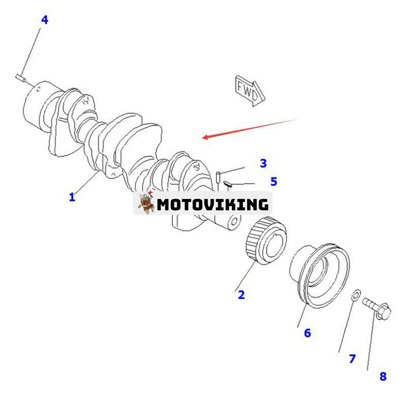 Vevaxel YM129900-21000 för Komatsu Engine 4D94E 4D94E-1 Hjullastare WA65-3 WA65PT-3 WA75-3 schaktare D21A-6