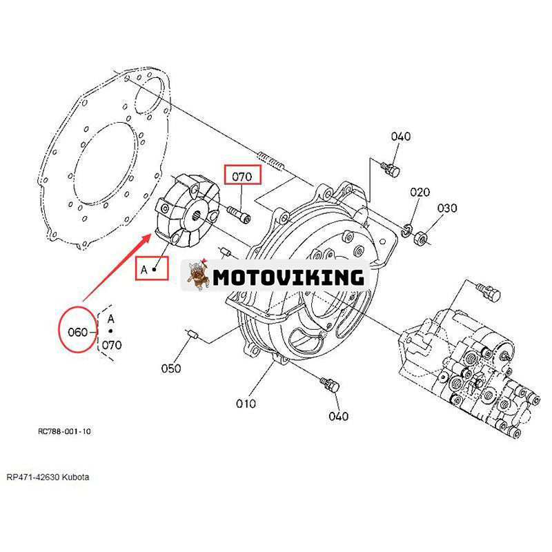Kopplingsenhet RC411-42630 RP471-42630 för Kubota grävmaskin KX033-4 KX121-3 KX71-3 KX91-3 U35