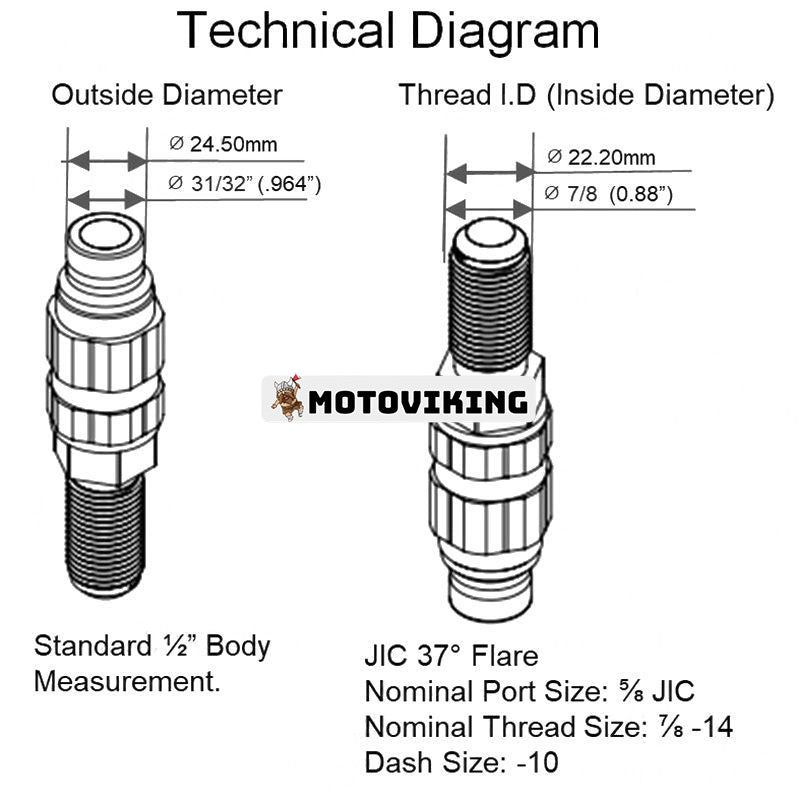 #10 JIC Thread 1/2" Flat Face Hydraulic Quick Connect Coupler för CASE 410 420 430 435 440 450 40XT 60XT 70XT