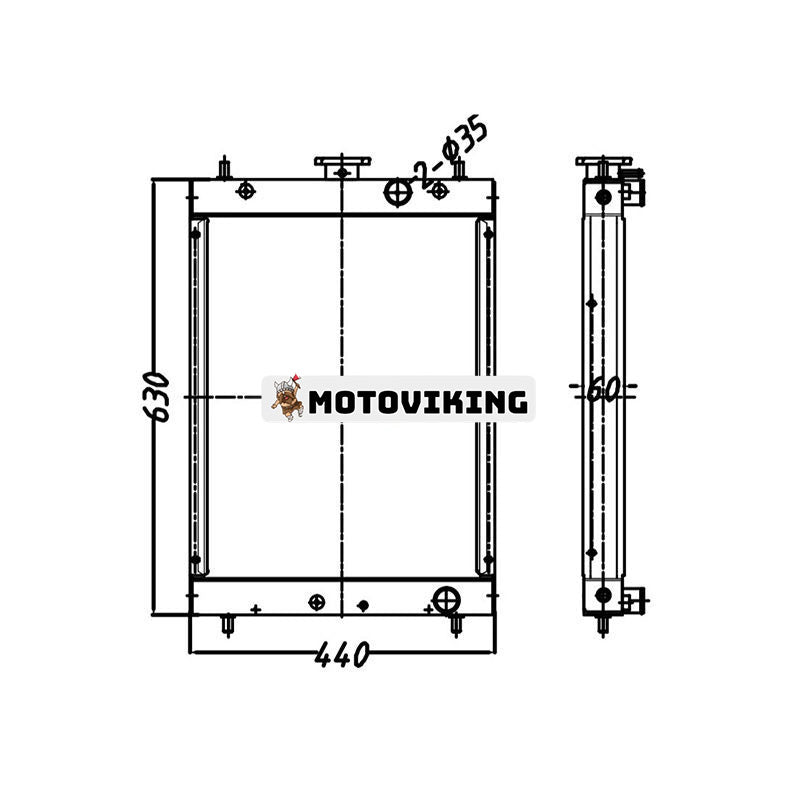 Vattenkylare 4416186 för Hitachi Grävmaskin EX27U EX27UNA EX30U EX35U EX35UNA ZX27U ZX3U ZX35U