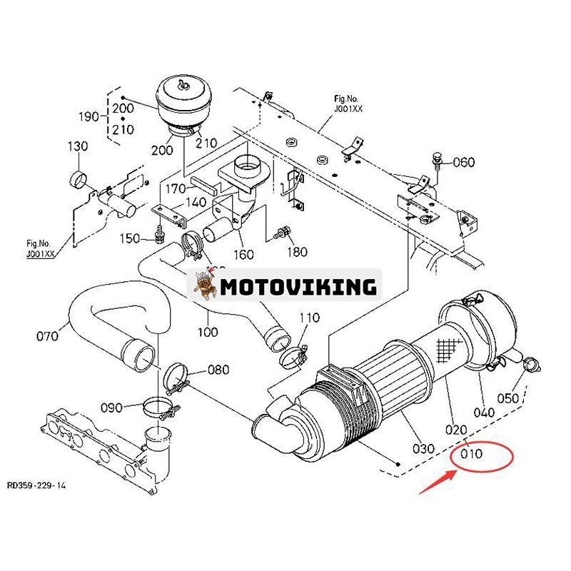 Luftrenare Assy RD411-42200 för Kubota grävmaskin U45 U48 U55 KX057 KX121 KX161