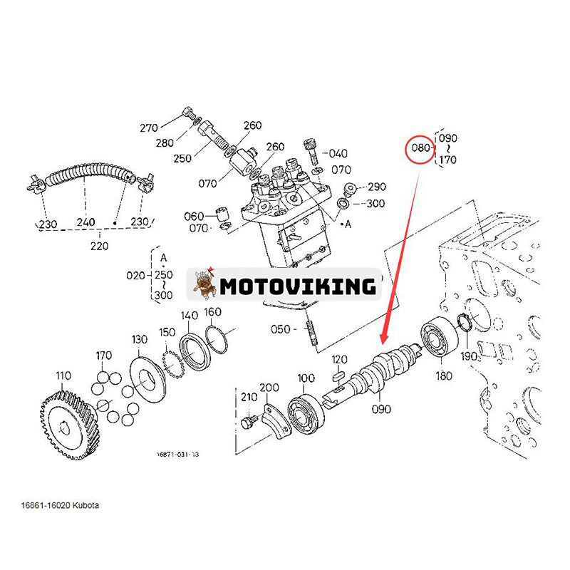 Bränslekamaxelenhet 16861-16020 för Kubota Engine D722 D902