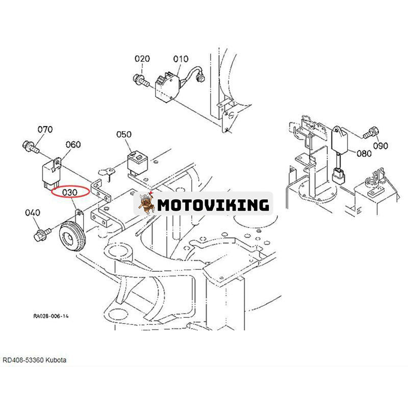 12V Horn Assy RD408-53360 RD809-53710 för Kubota KX41-3 KX91-3 L3240 L3540 L5240 L5740