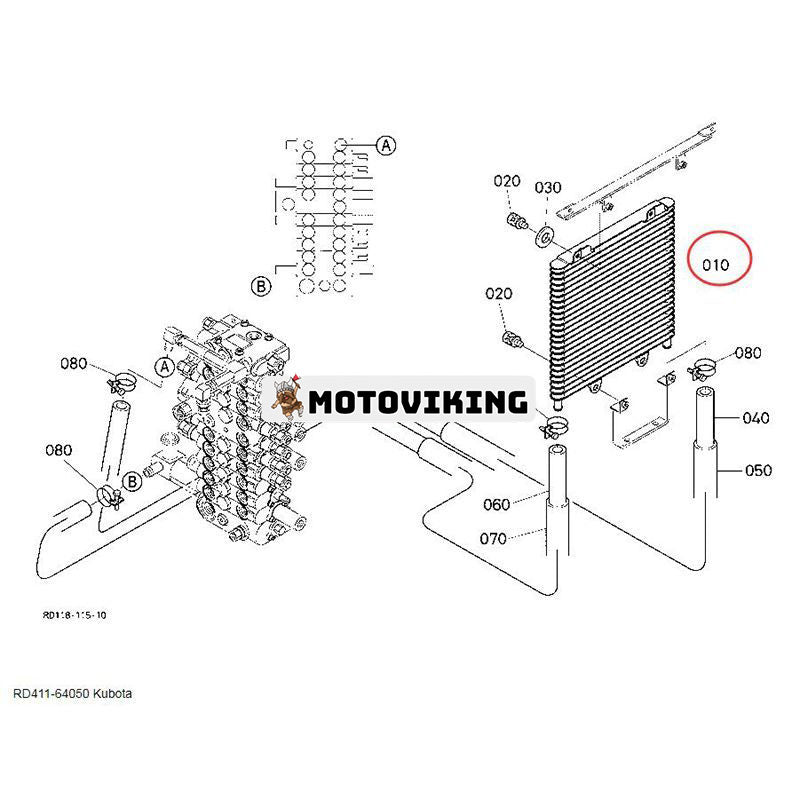 Hydraulisk oljekylare RD411-64050 RD411-64052 för Kubota grävmaskin KX121-3 KX161-3 U45-3 lastargrävare M59 M62