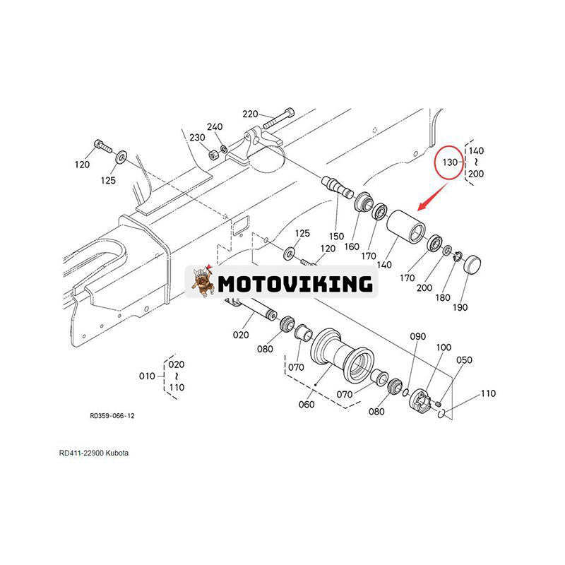 Top Roller RD411-22900 för Kubota grävmaskin KX040-4 KX057-4 KX057-5 KX121-3 KX161-3 U45-3 U45S U55 U55-4 U55-5