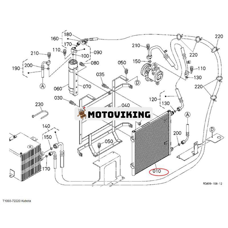 A/C kondensor T1065-72220 för Kubota grävmaskin KX080-3 KX121-3 KX161-3 U45-3 U50-3